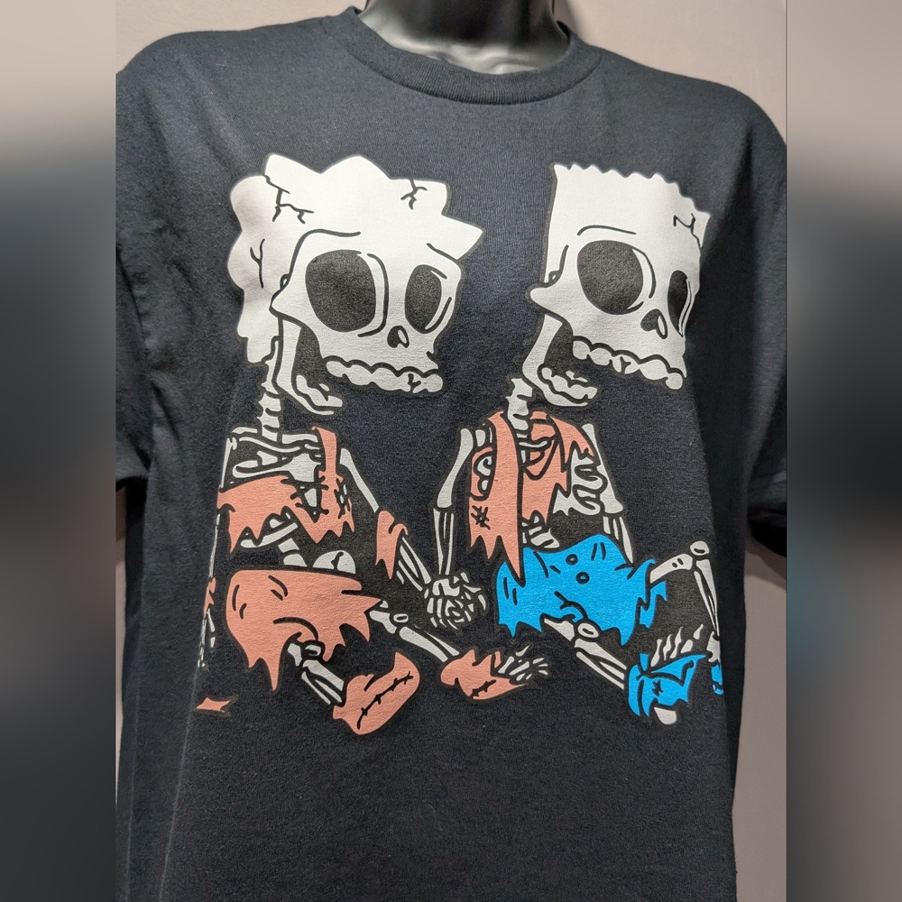 The Simpsons Mens Black Graphic T-Shirt with Skeleton Design